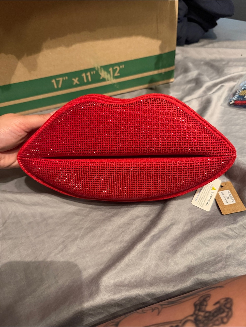 Red Sequin Lip-Shaped Wristlet Clutch